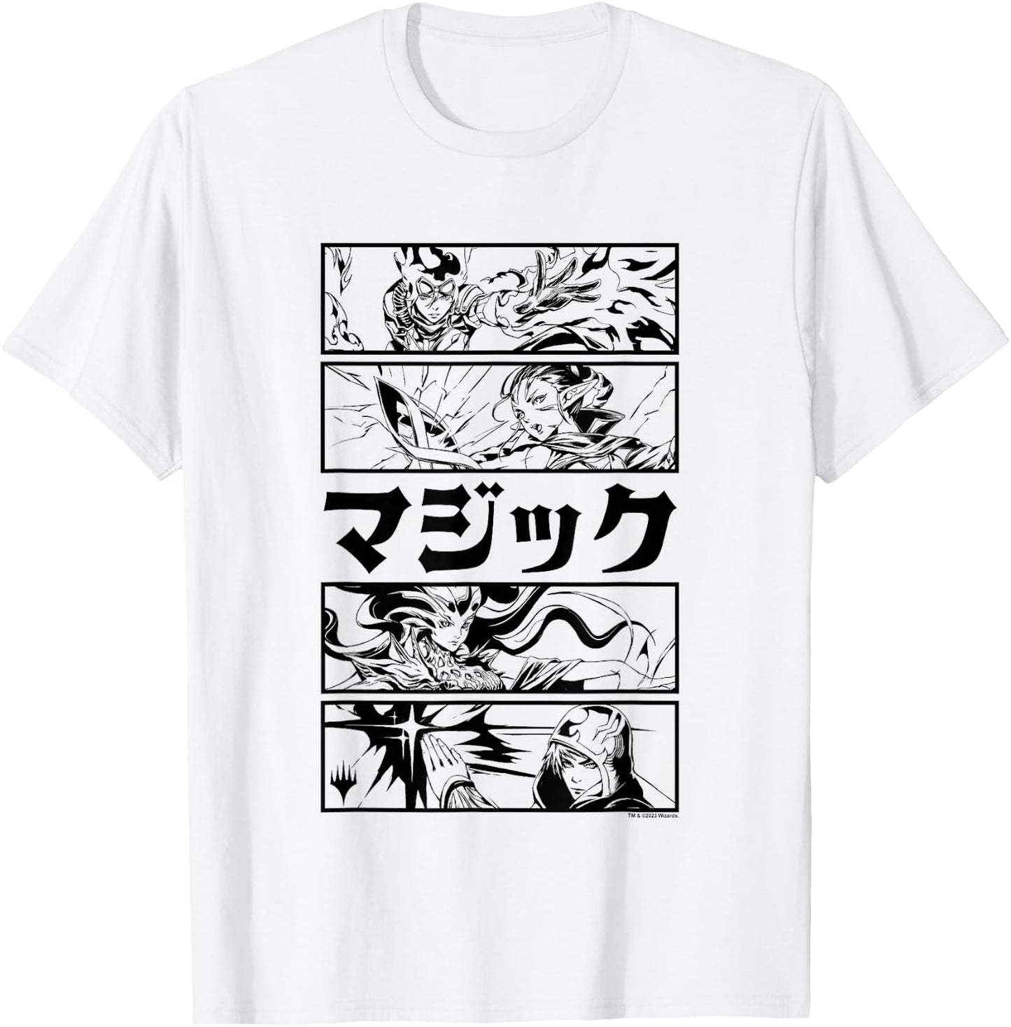 Magic: The Gathering Planeswalker Black & White Kanji Panels T-Shirt - T-Shirt | White