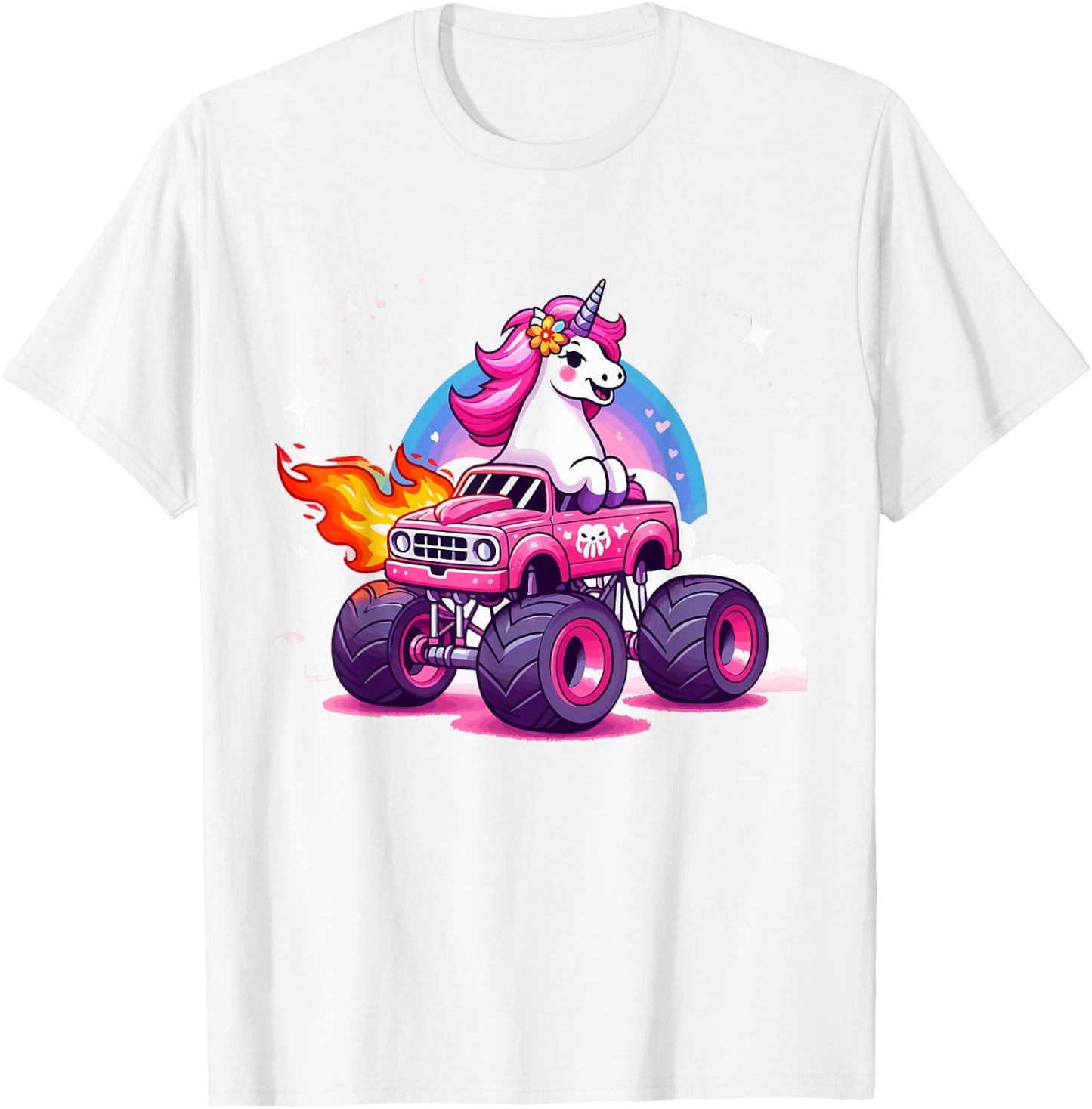 Monster Truck Unicorn Birthday Party Monster Truck Girl T-Shirt - T-Shirt | White
