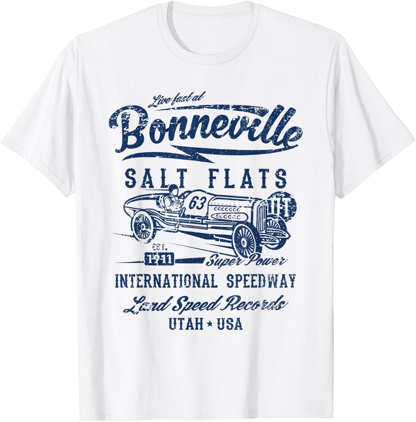 Bonneville Salt Flats Utah Speedway Distressed Design T-Shirt - T-Shirt | White