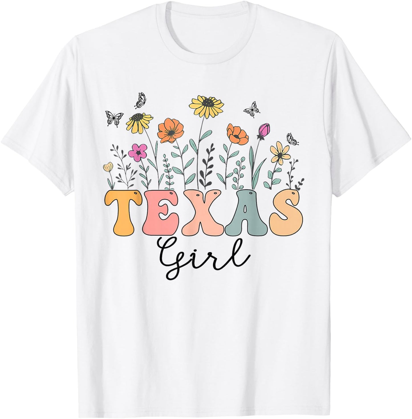 Texas Girl Wildflower Groovy Texas Lover T-Shirt - T-Shirt | White