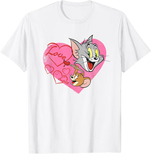 Tom and Jerry Valentine's Day Love Hearts T-Shirt - T-Shirt | White