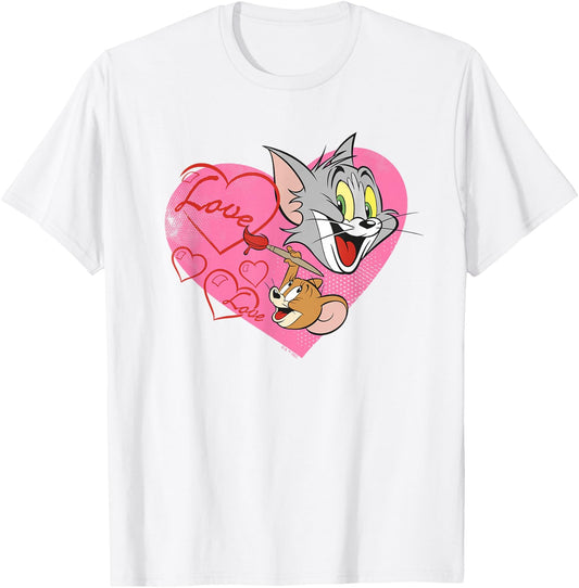 Tom and Jerry Valentine's Day Love Hearts T-Shirt - T-Shirt | White