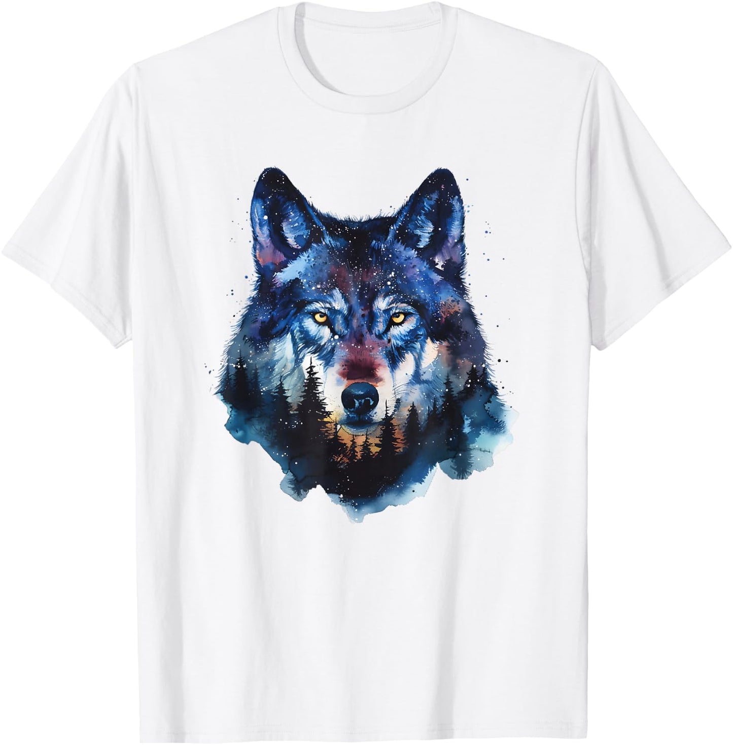 Wolf Splash Art Animal Face Forest Landscape Wolf T-Shirt - T-Shirt | White