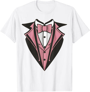 Funny Kids Adult Pink Bowtie Tuxedo Costume T-Shirt - T-Shirt | White