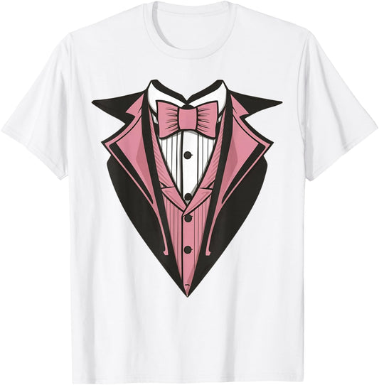 Funny Kids Adult Pink Bowtie Tuxedo Costume T-Shirt - T-Shirt | White