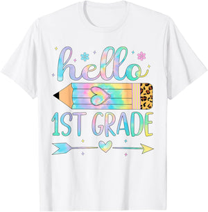 Tie Dye 1st Grade Back To School Hello First Grade Teacher Women Kids T-Shirt - T-Shirt | White