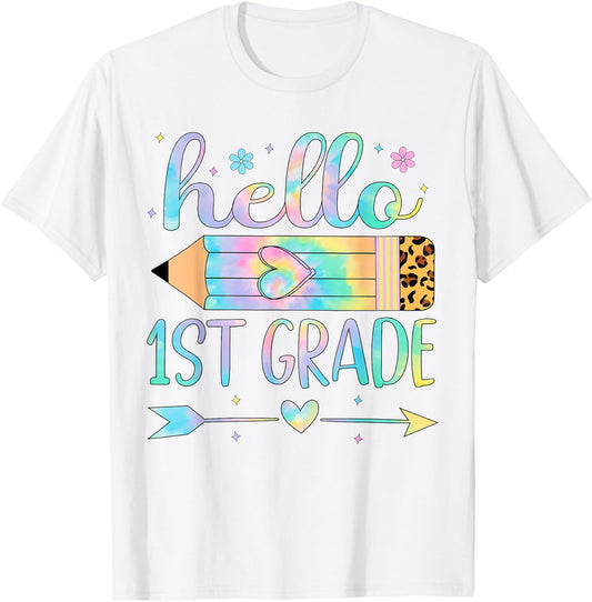 Tie Dye 1st Grade Back To School Hello First Grade Teacher Women Kids T-Shirt - T-Shirt | White