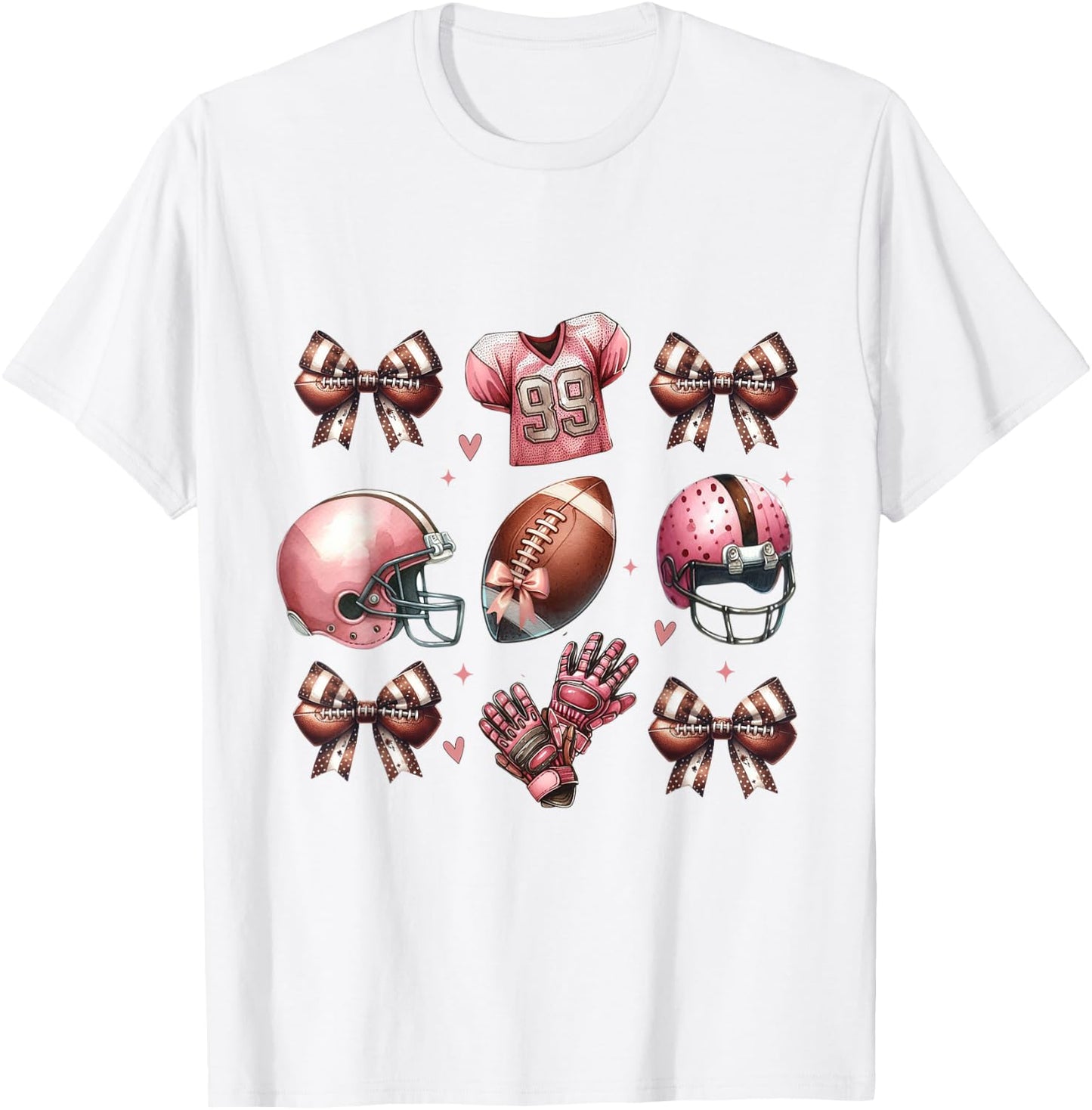 Football Bows and Pink Helmet Jersey Gloves Design Mom Girl T-Shirt - T-Shirt | White