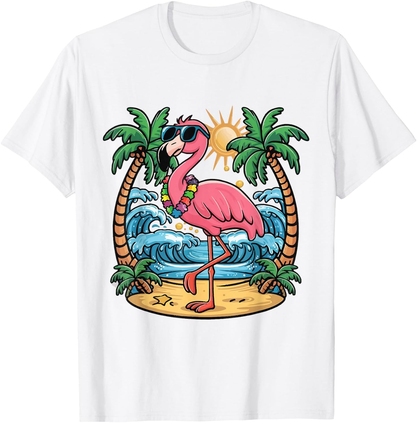 Flamingo Beach Summer Vibes Palm Trees Tropical Summer T-Shirt - T-Shirt | White