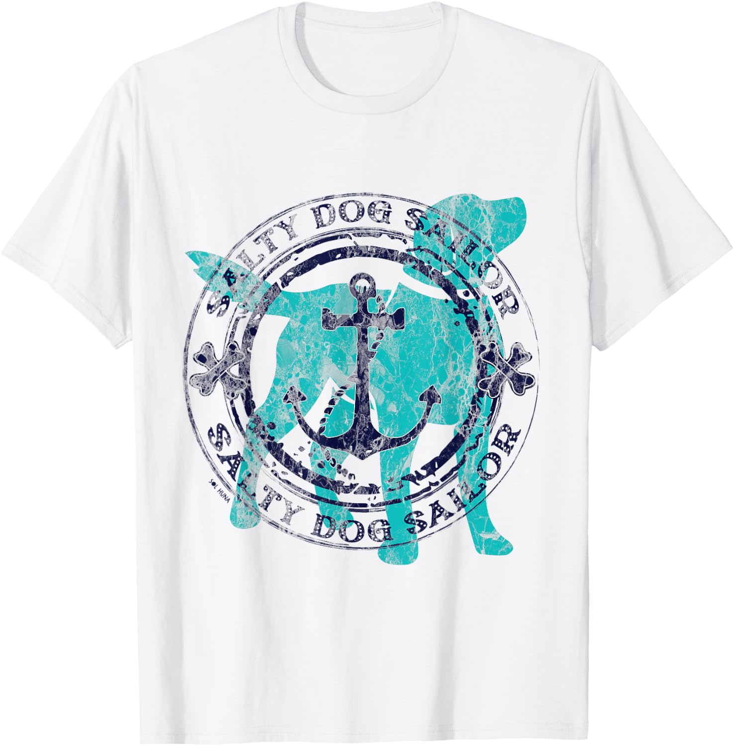 Salty Dog Sailor - Nautical Anchor with Bones and Dog T-Shirt - T-Shirt | White