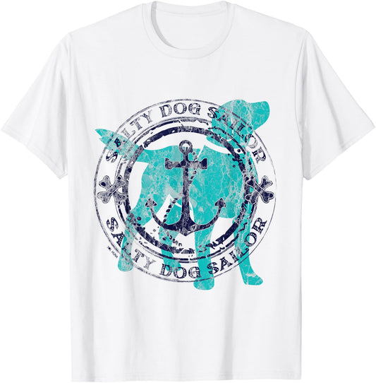 Salty Dog Sailor - Nautical Anchor with Bones and Dog T-Shirt - T-Shirt | White