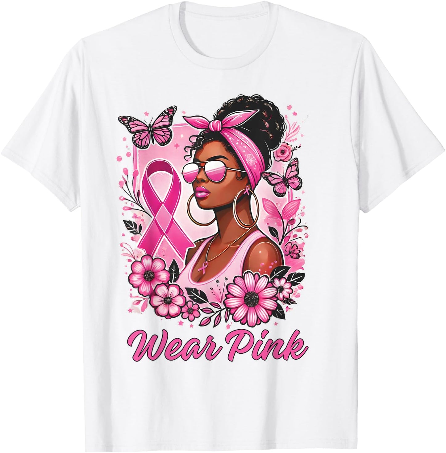 Breast cancer awareness Wear Pink African American support T-Shirt - T-Shirt | White