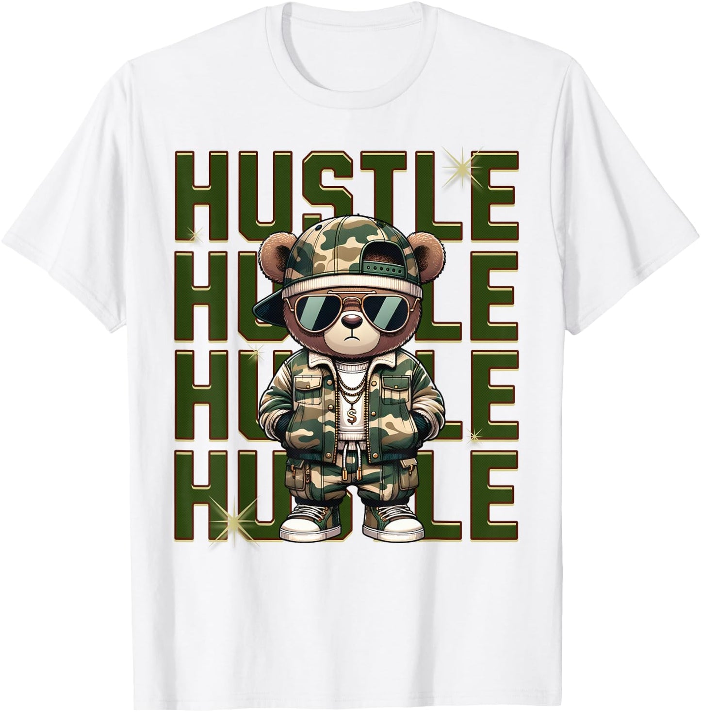 Camouflage Hustle Camo Hip Hop Teddy Bear Money Streetwear T-Shirt - T-Shirt | White