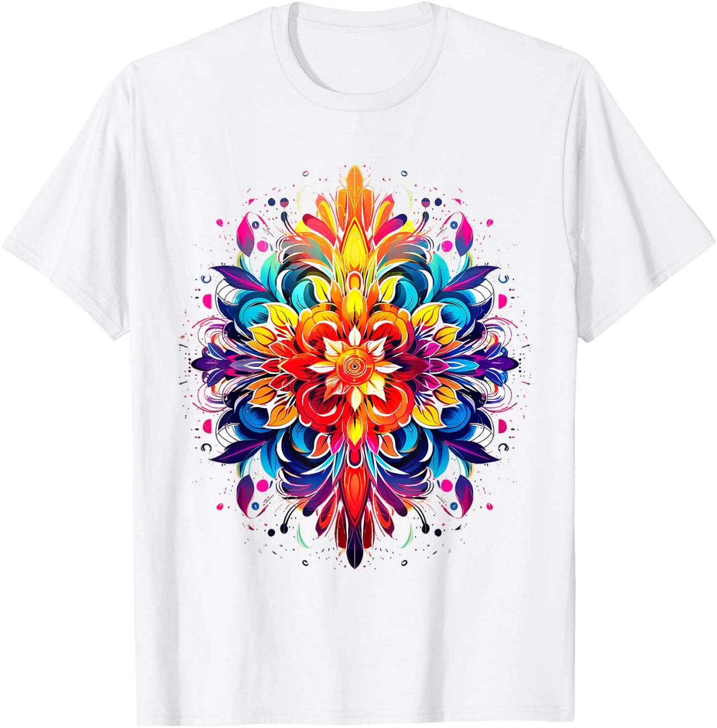 Mandala Colorful Graphic Flower Abstract Mandala T-Shirt - T-Shirt | White