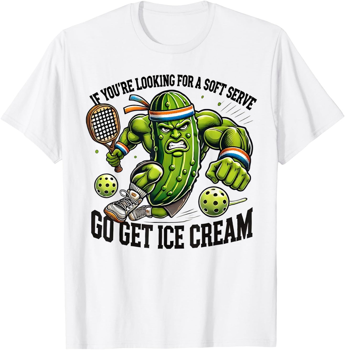 Funny Pickleball Lover Pun With a Pickle Playing Pickle Ball T-Shirt - T-Shirt | White