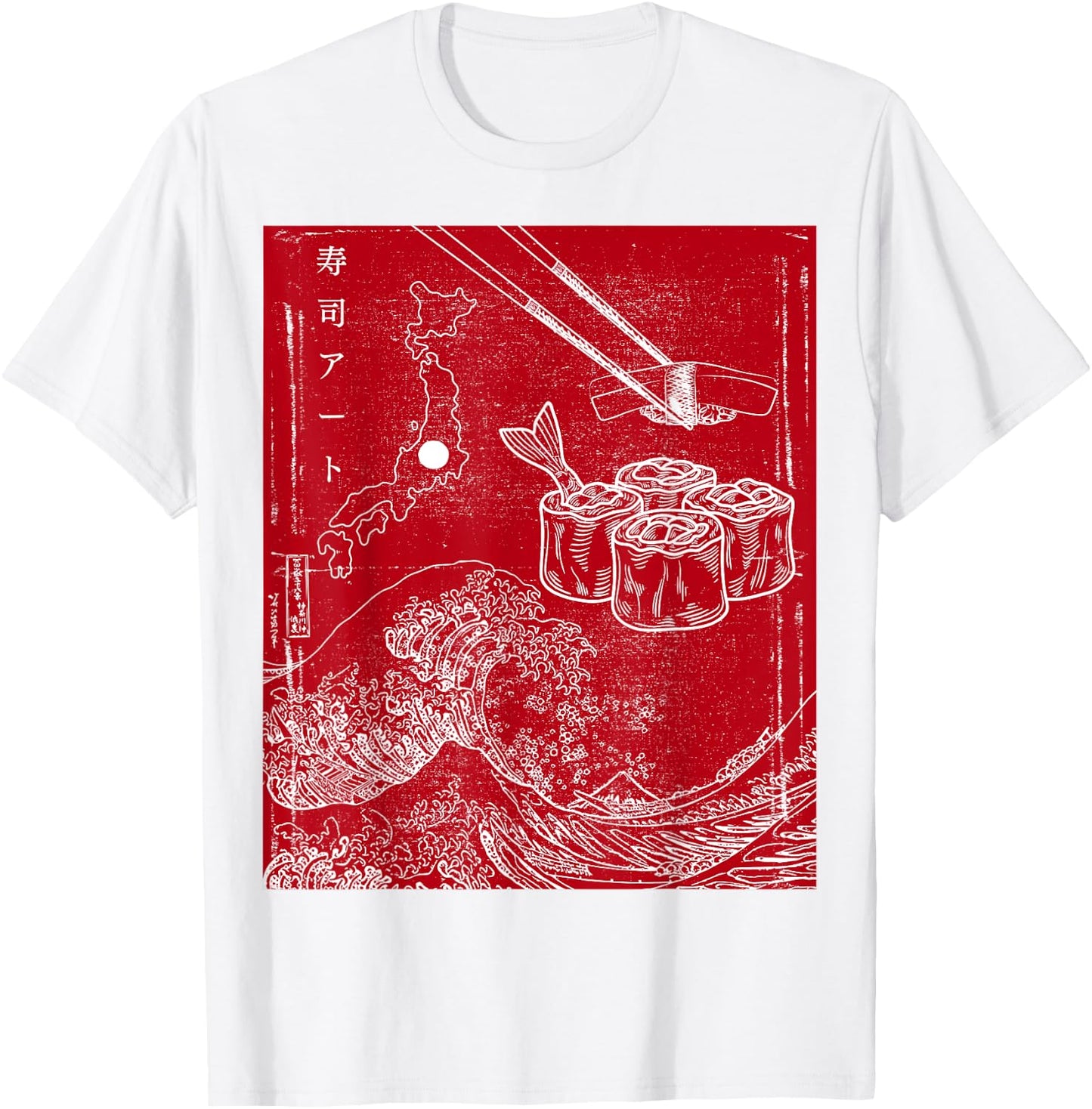 Distressed Japan Flag Sushi rice art sushi T-Shirt - T-Shirt | White