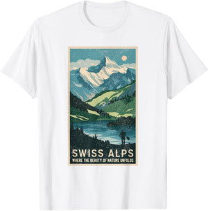 Vintage Travel Posters Swiss Alps Scenic Mountain Landscape T-Shirt - T-Shirt | White