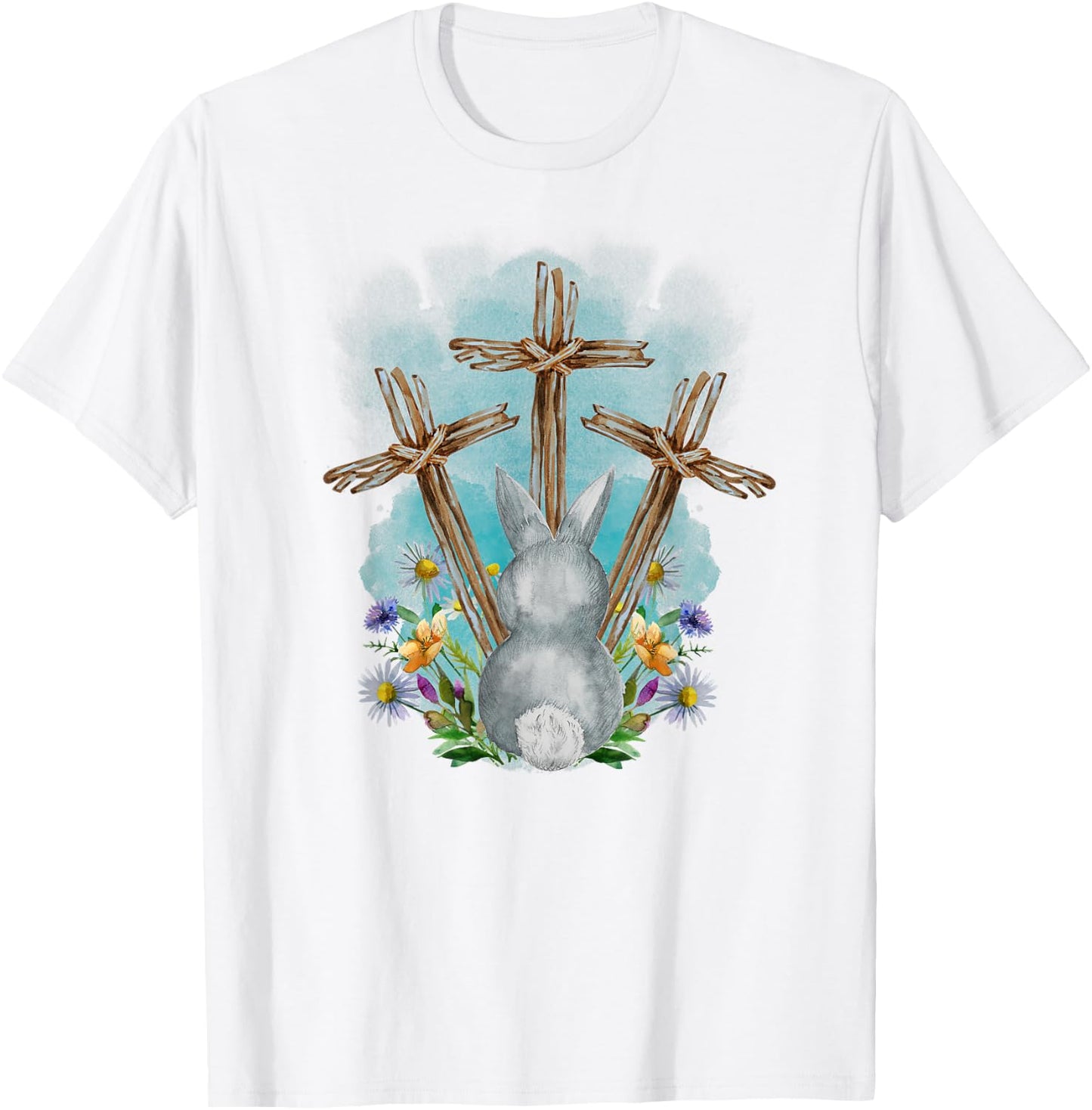 Easter Bunny with Trio Crosses Inspirational Christian Faith T-Shirt - T-Shirt | White