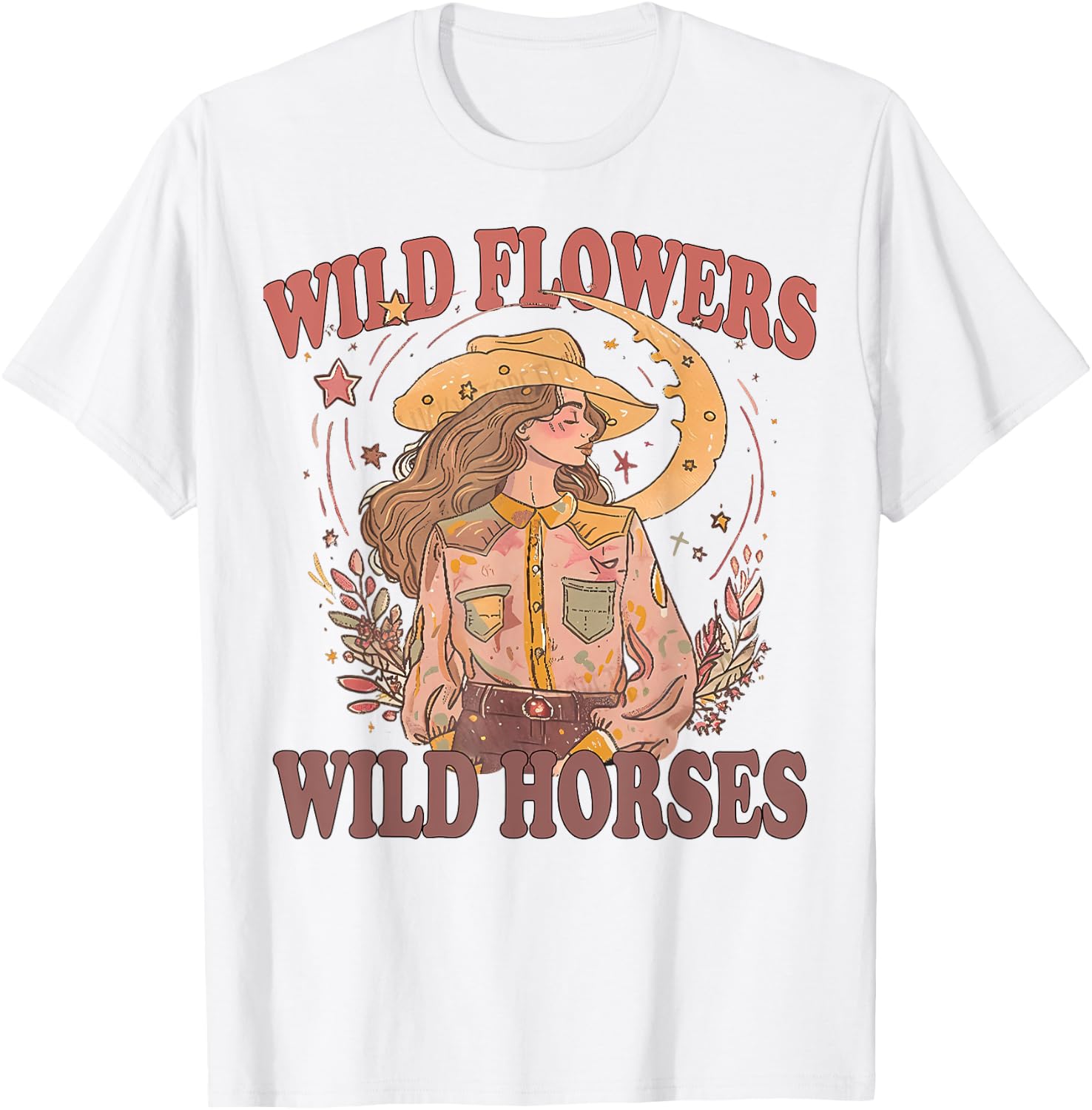 Floral Cowgirl Riding Horse Wild Flowers Wild Horses T-Shirt - T-Shirt | White