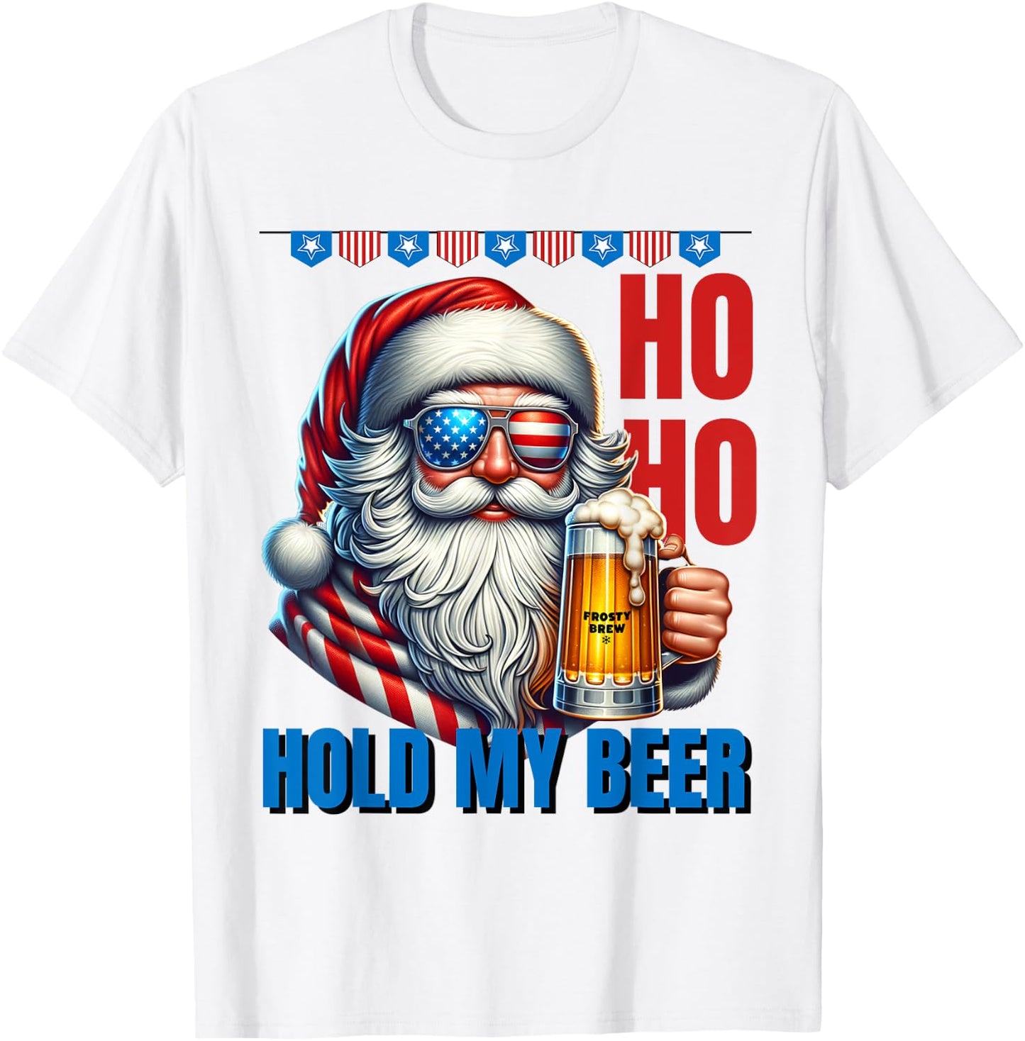 Funny Santa Claus Christmas July 4th Patriotic Hold My Beer Women Men T-Shirt - T-Shirt | White