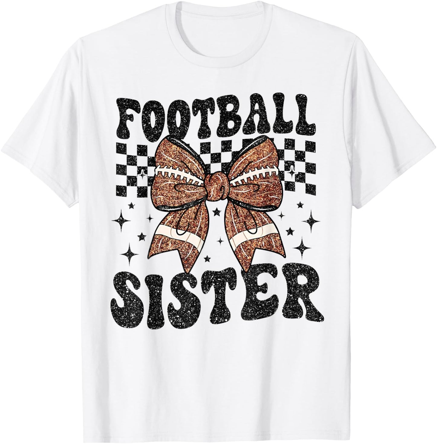 Coquette Bow American Football Sister Game Day Thanksgiving T-Shirt - T-Shirt | White