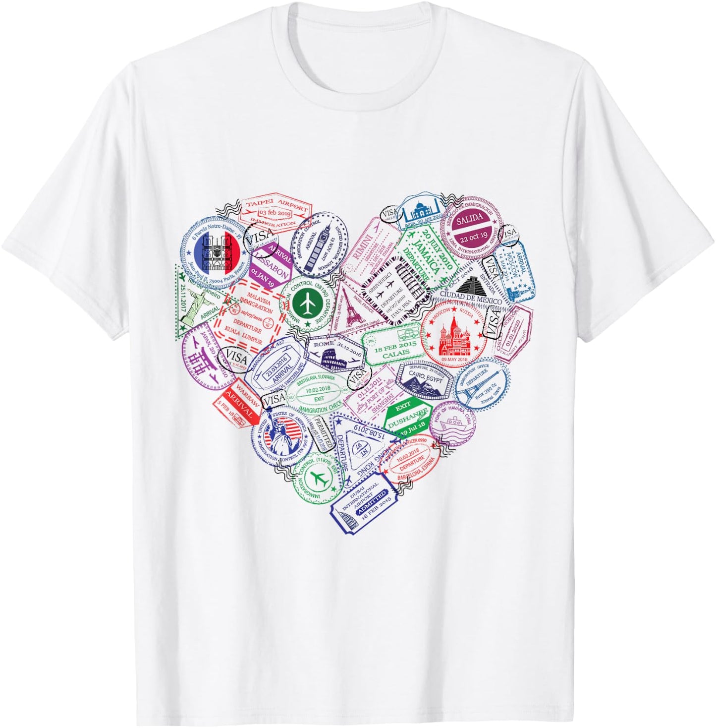 Heart Shaped Passport Travel Stamps Gift T-Shirt - T-Shirt | White