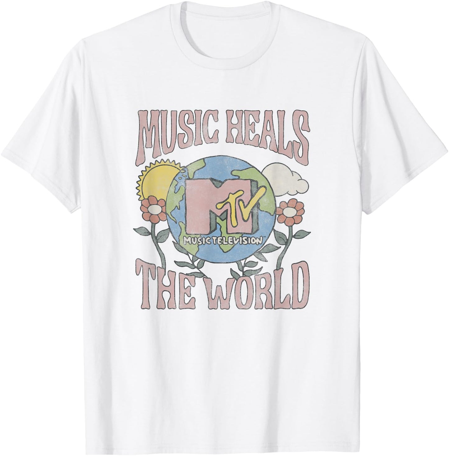 MTV Vintage Earth Day Music Heals The World Groovy Poster T-Shirt - T-Shirt | White