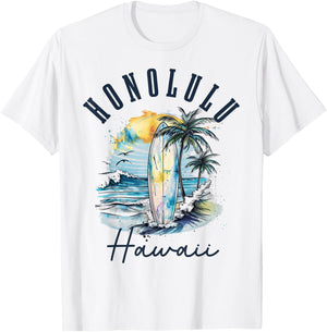 Honolulu Hawaii Hawaiian Surf Vintage Surfing Surfer T-Shirt - T-Shirt | White