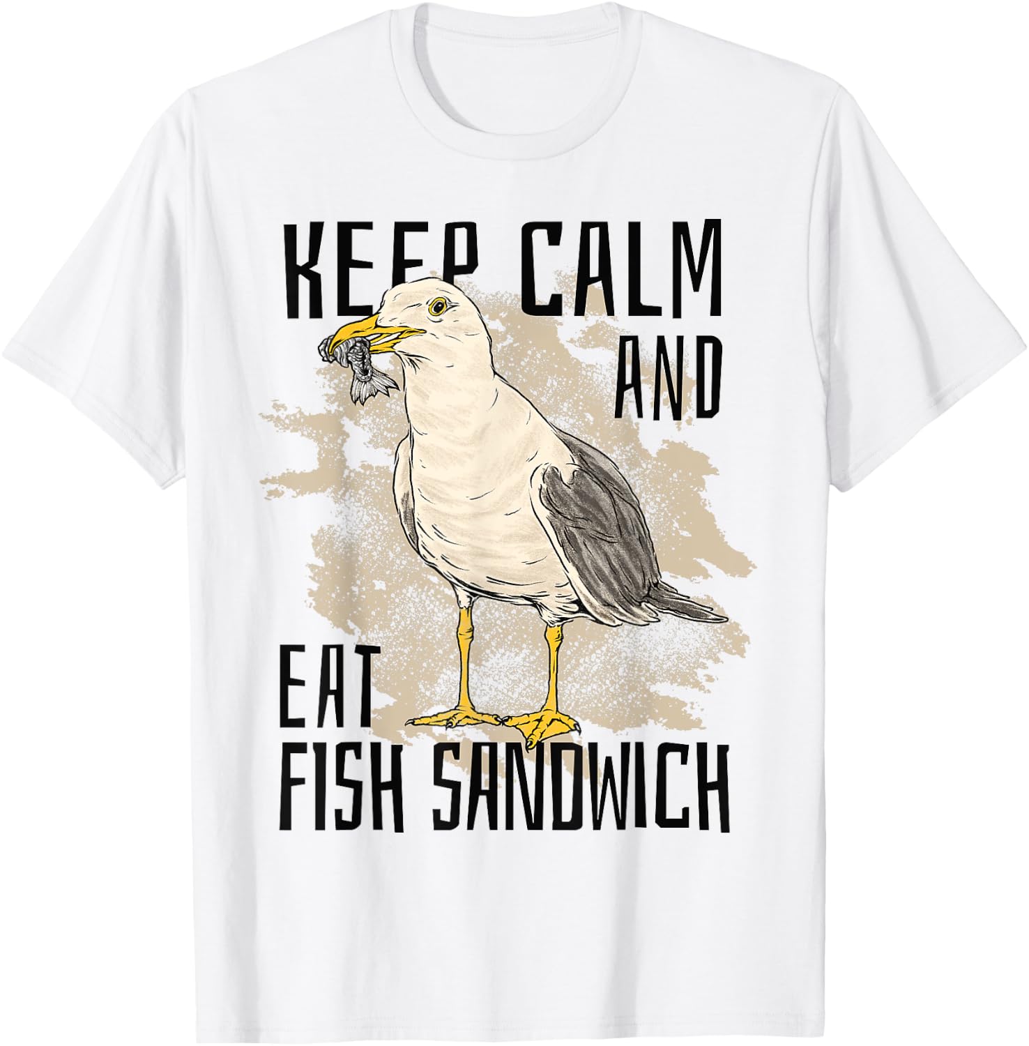Keep Calm Eat Fish Sandwich Seagull Bird Sea Ocean Men Women Kids T-Shirt - T-Shirt | White