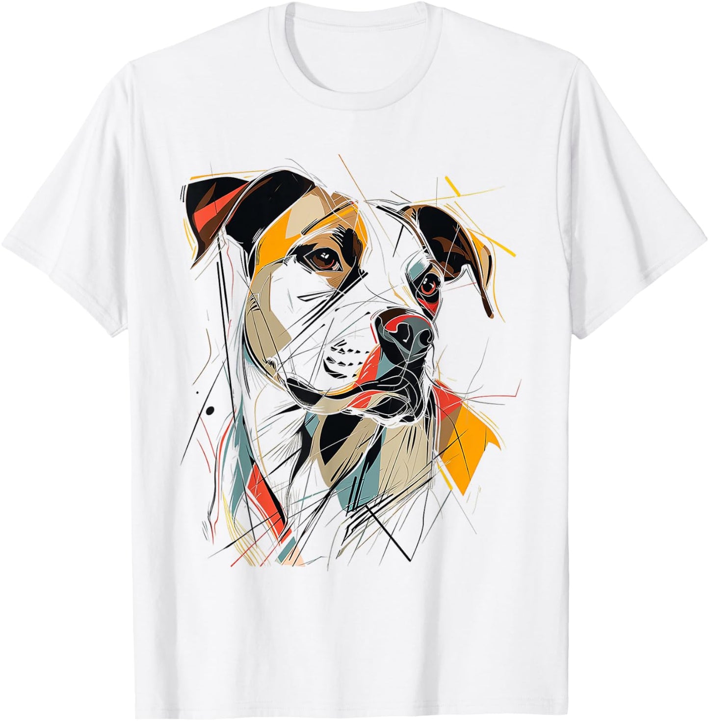 Pitbull Abstract Pet Drawing Illustration Animal Pitbull T-Shirt - T-Shirt | White