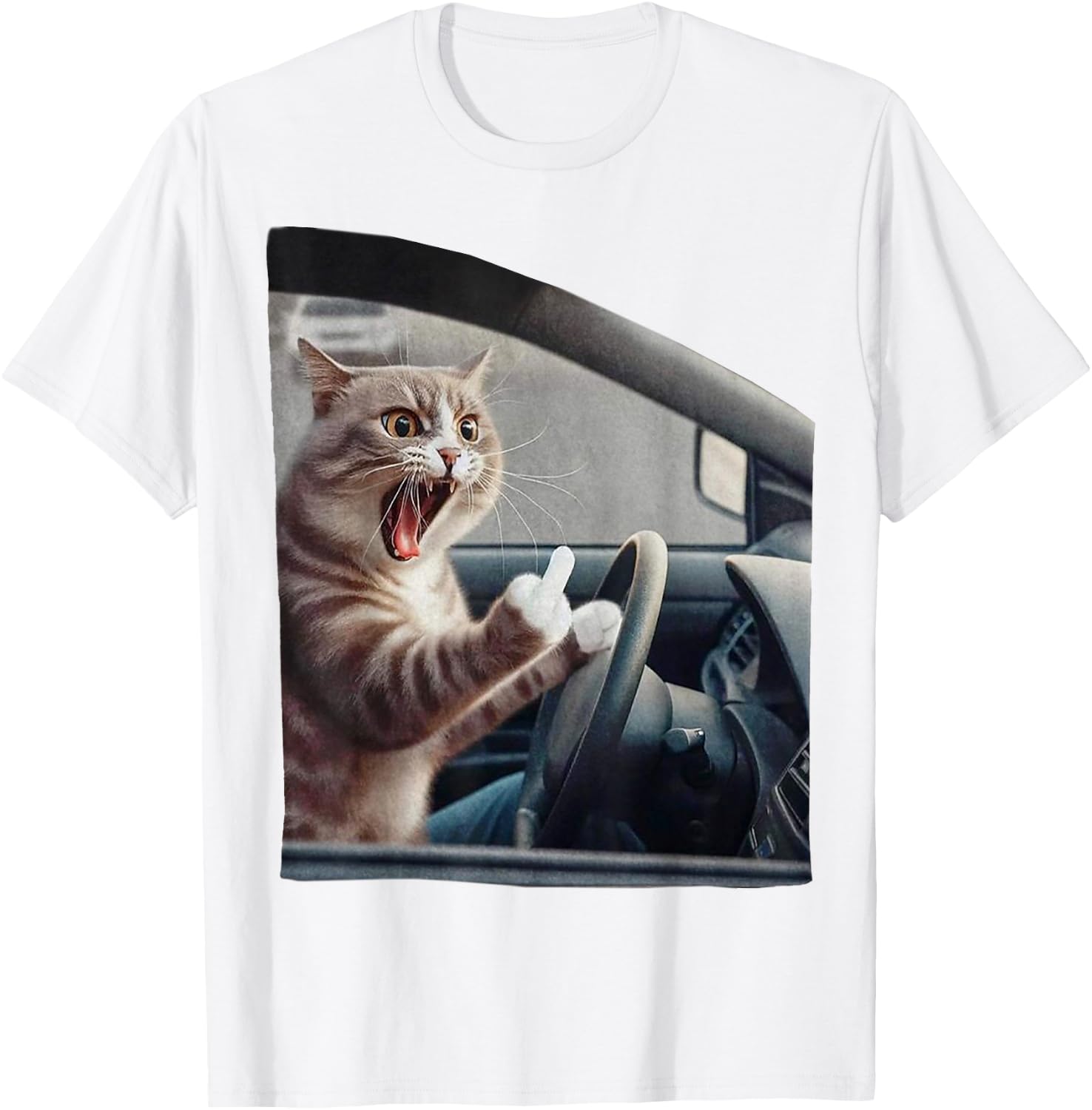 Eagerlys Cat Angry Kitten Driver Funny Art Grumpy Funny Fk T-Shirt - T-Shirt | White