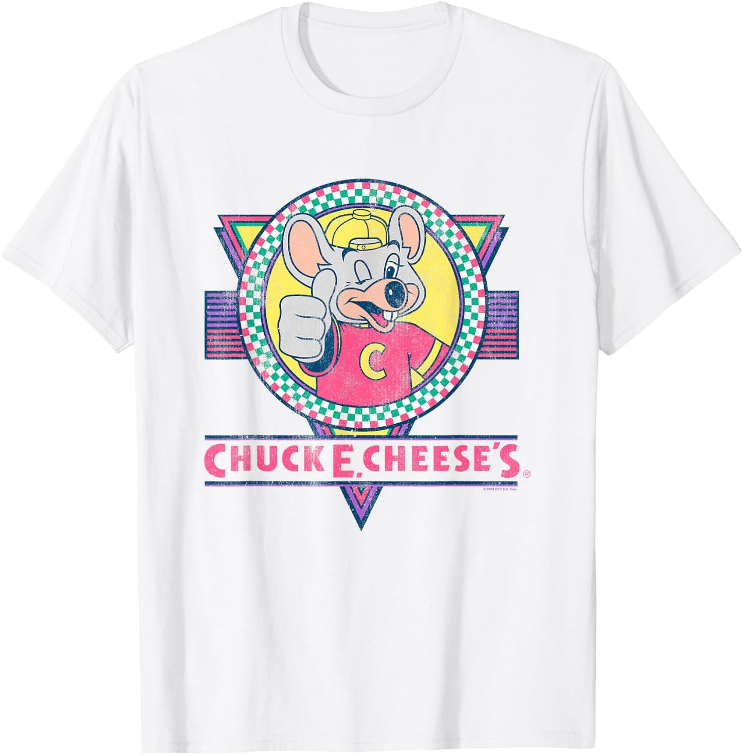 Chuck E. Cheese Winking Thumbs Up Logo Distressed T-Shirt - T-Shirt | White