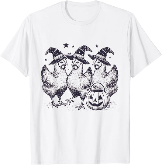 Funny Chicken Halloween Costume Spooky Season Chickens Witch T-Shirt - T-Shirt | White