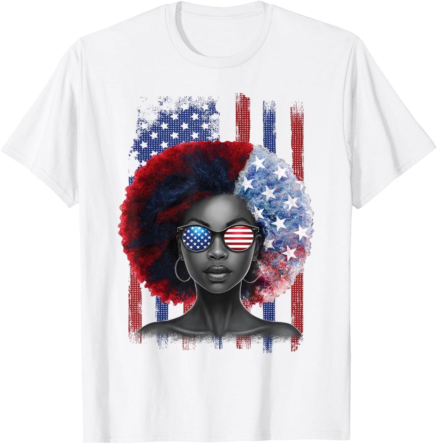 Black African American Women Patriotic Messy Bun 4th of July T-Shirt - T-Shirt | White