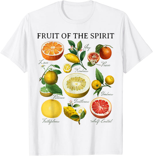 Fruit of the Spirit Galatians 5:22 Christian Bible Scripture T-Shirt - T-Shirt | White