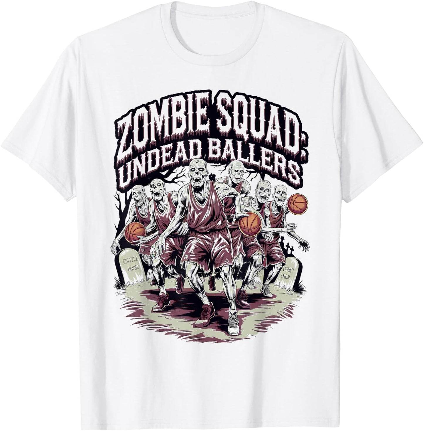 Zombie Squad Undead Ballers Halloween Basketball T-Shirt - T-Shirt | White