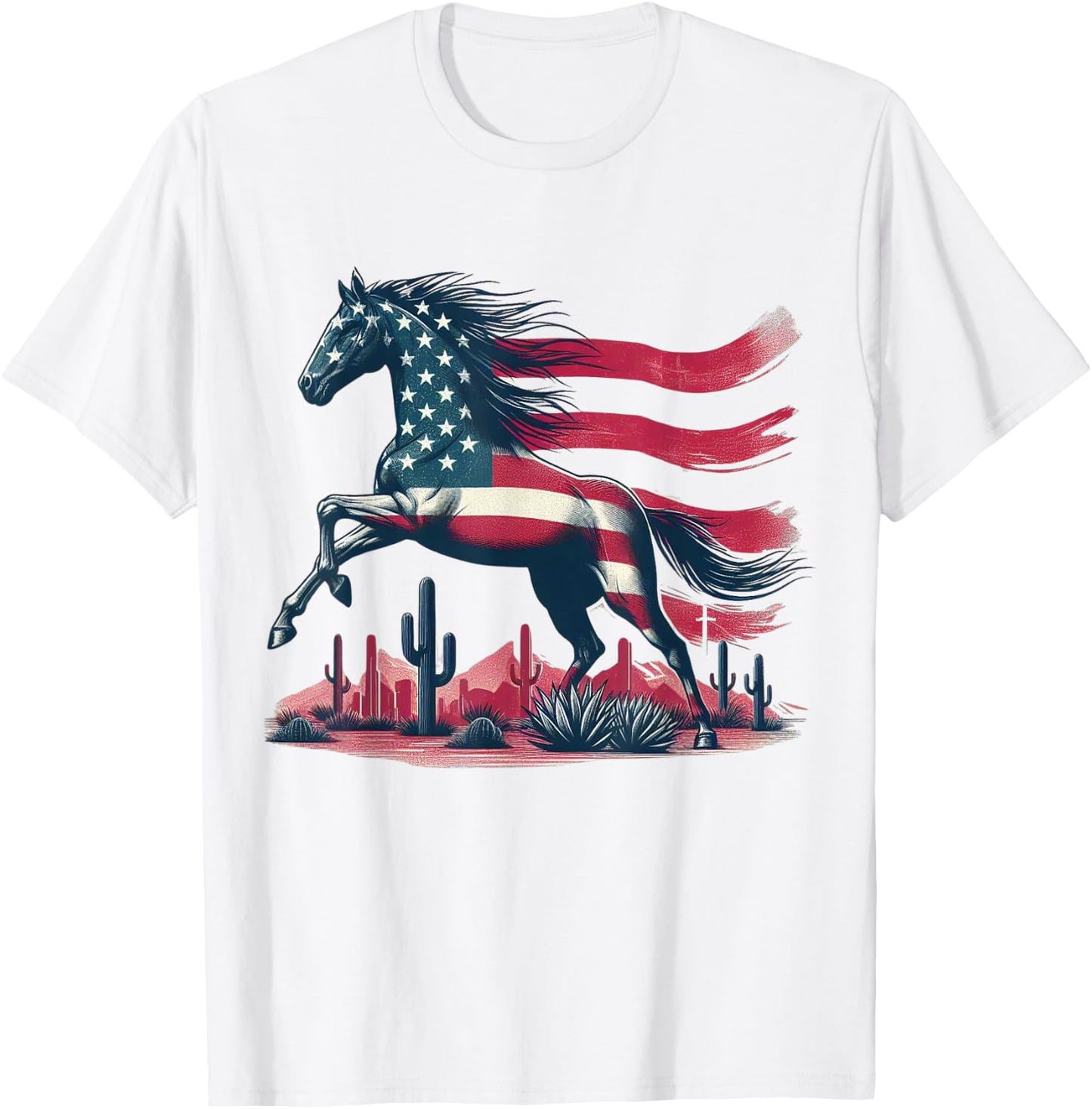 Horse American Flag USA 4th of July Horseback Riding Western T-Shirt - T-Shirt | White