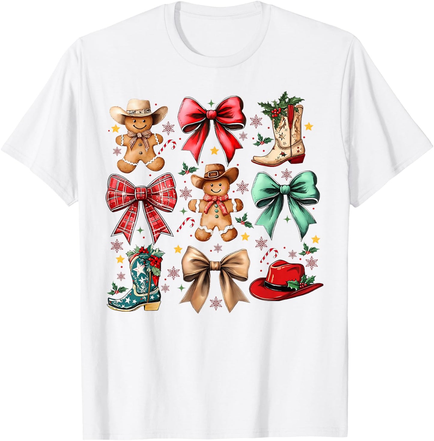 Howdy Christmas Gingerbread Western Cowboy Coquette Bow T-Shirt - T-Shirt | White