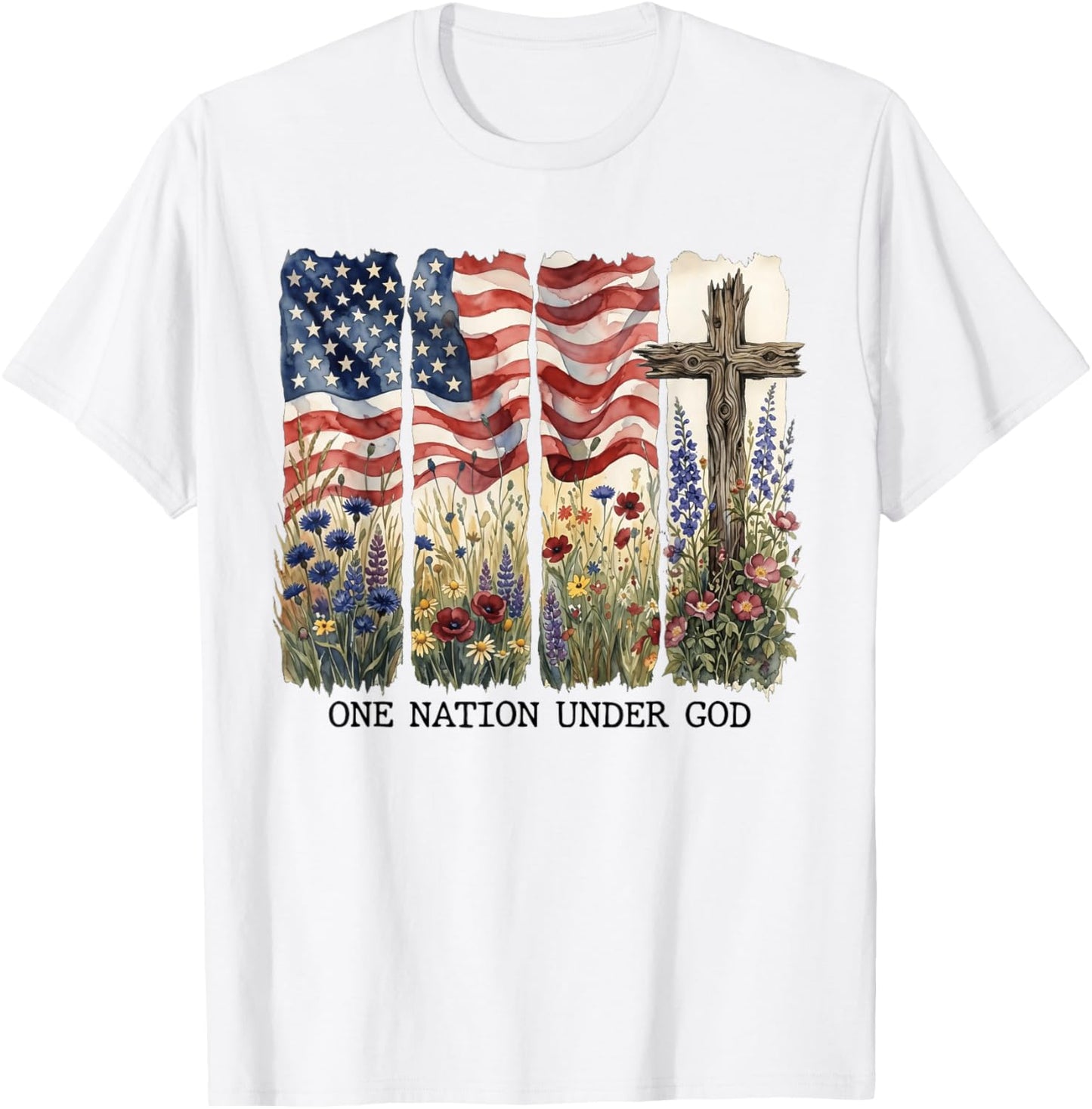 One Nation Under God 4th of July Jesus Patriotic Christian T-Shirt - T-Shirt | White