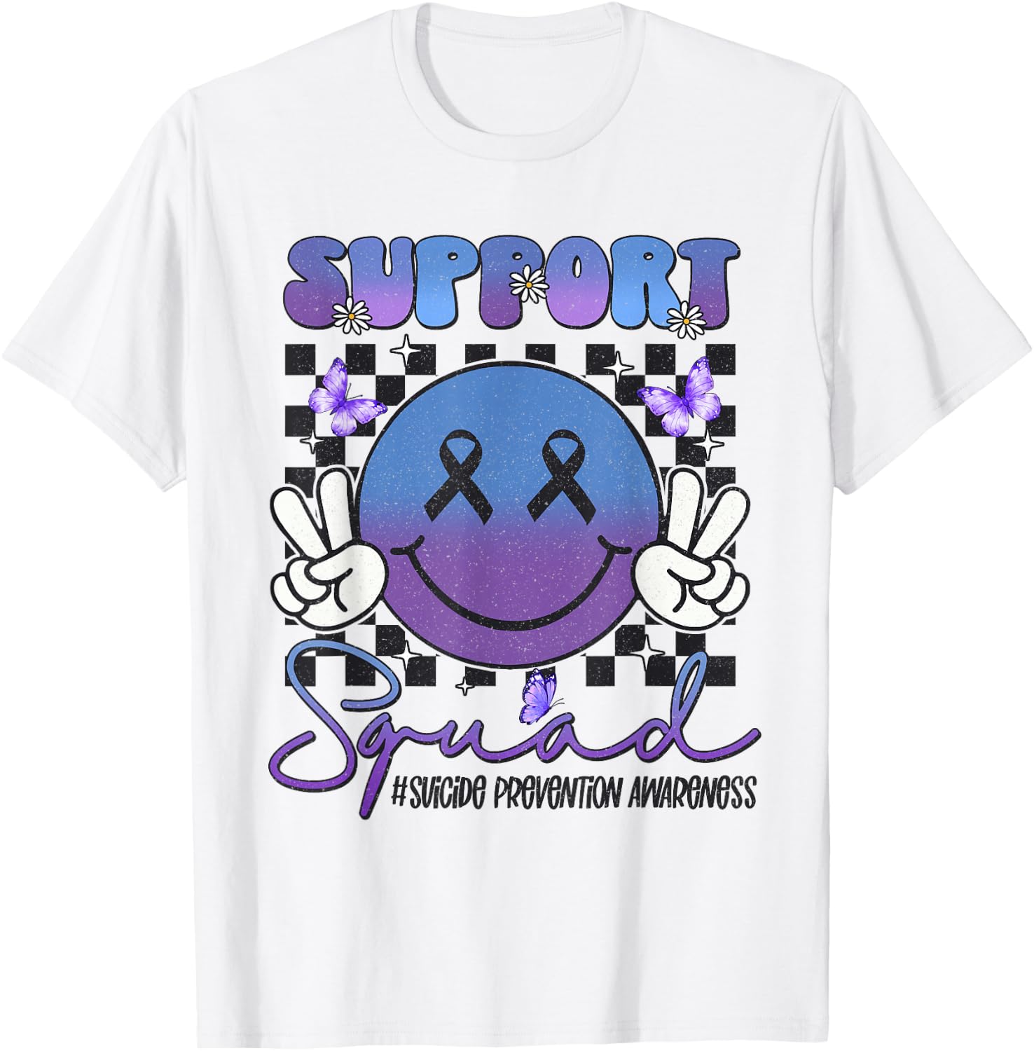 Suicide Prevention Awareness Support Teal & Purple Ribbon T-Shirt - T-Shirt | White