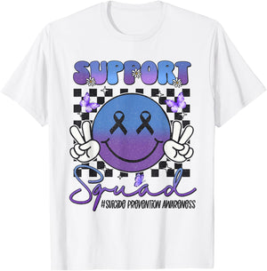 Suicide Prevention Awareness Support Teal & Purple Ribbon T-Shirt - T-Shirt | White