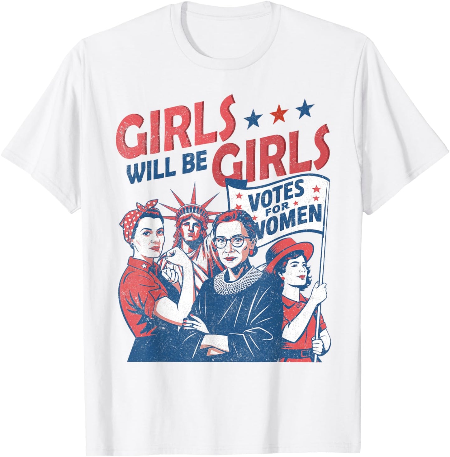 Retro Patriotic Feminist 4th of July Shirts For Girls T-Shirt - T-Shirt | White