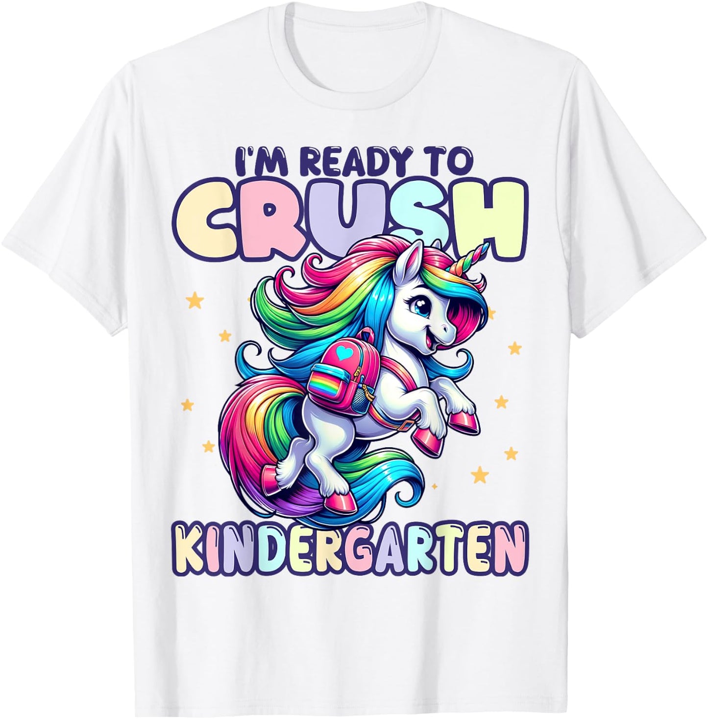Crush Kindergarten Girls Back to School Unicorn First Day T-Shirt - T-Shirt | White