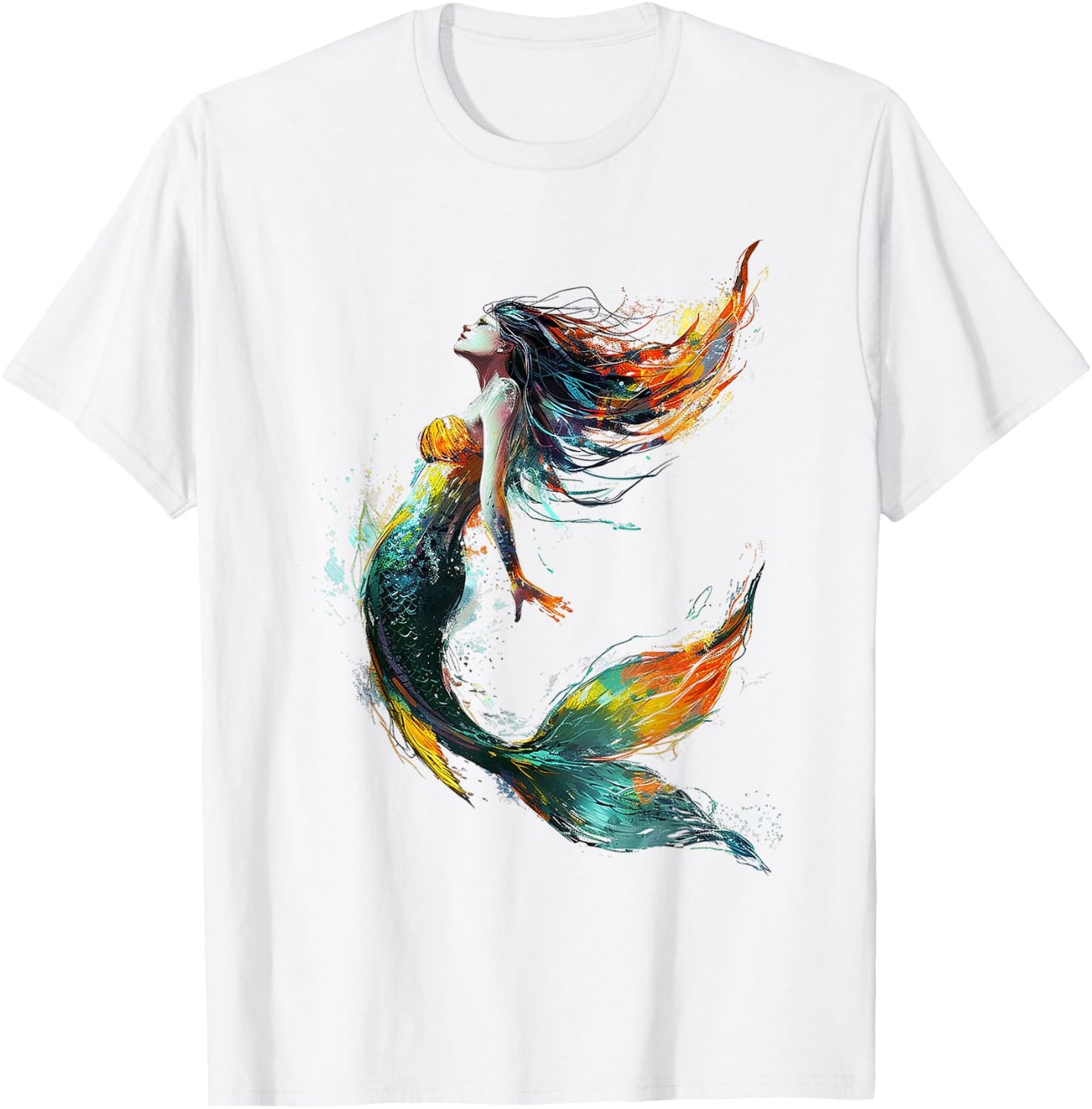 Mermaid Abstract Graphic Painting Art Women Mermaid T-Shirt - T-Shirt | White