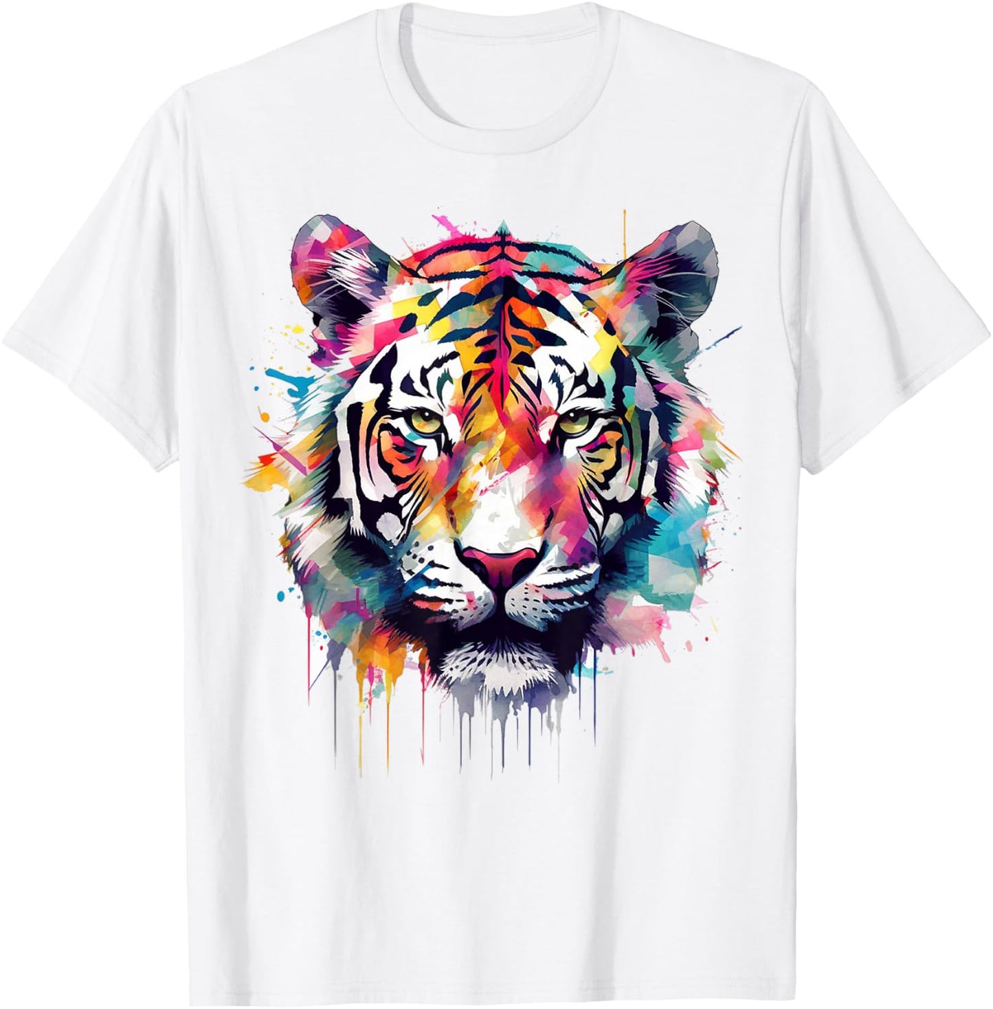 Tiger Artwork - Colourful Animal Art Tiger T-Shirt - T-Shirt | White