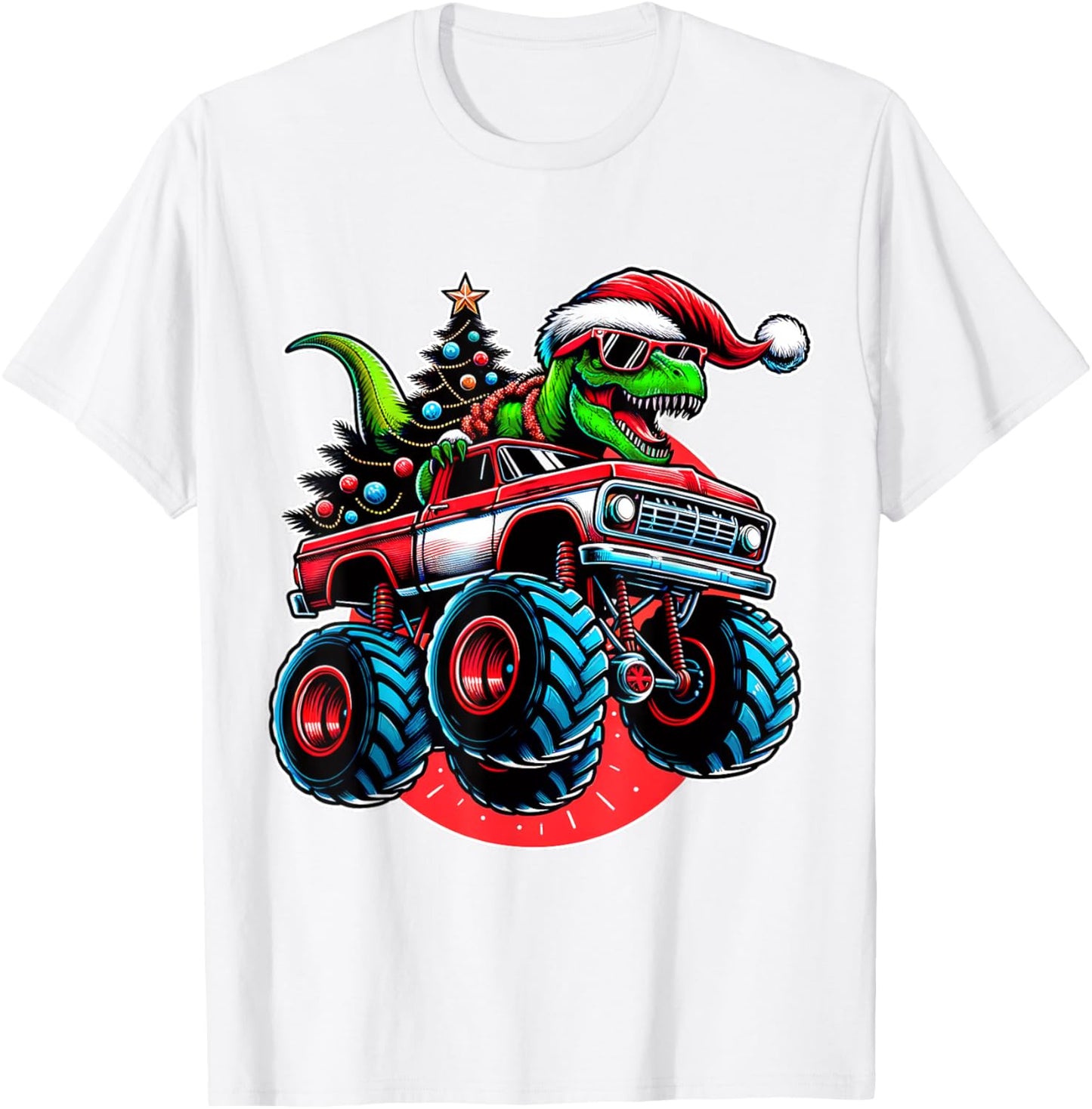 Christmas T Rex Monster Truck Boys Dinosaur Santa Xmas Funny T-Shirt - T-Shirt | White