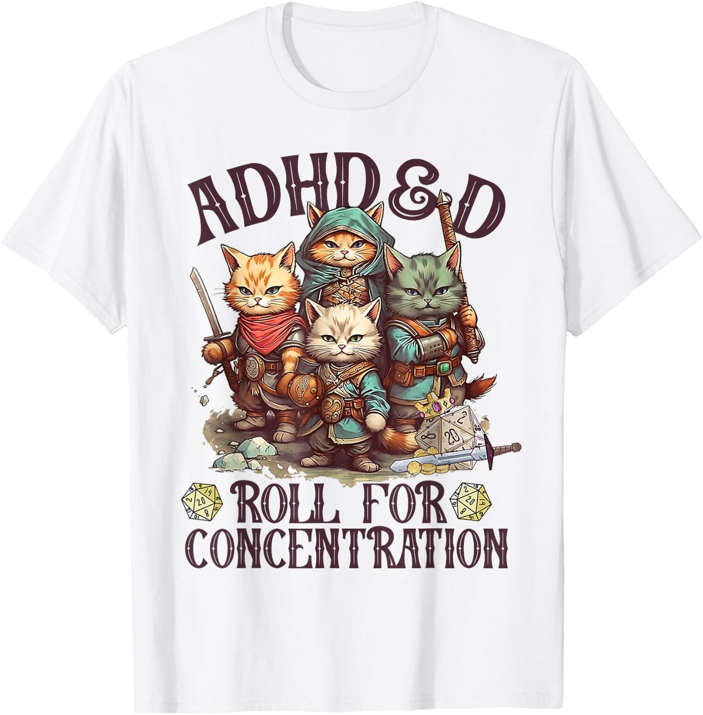 ADHD&D Roll For Concentration Lovely Gamers Vintage ADHD&D T-Shirt - T-Shirt | White