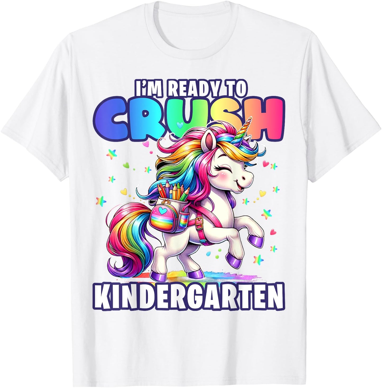 Crush Kindergarten Girls Back to School Unicorn First Day T-Shirt - T-Shirt | White