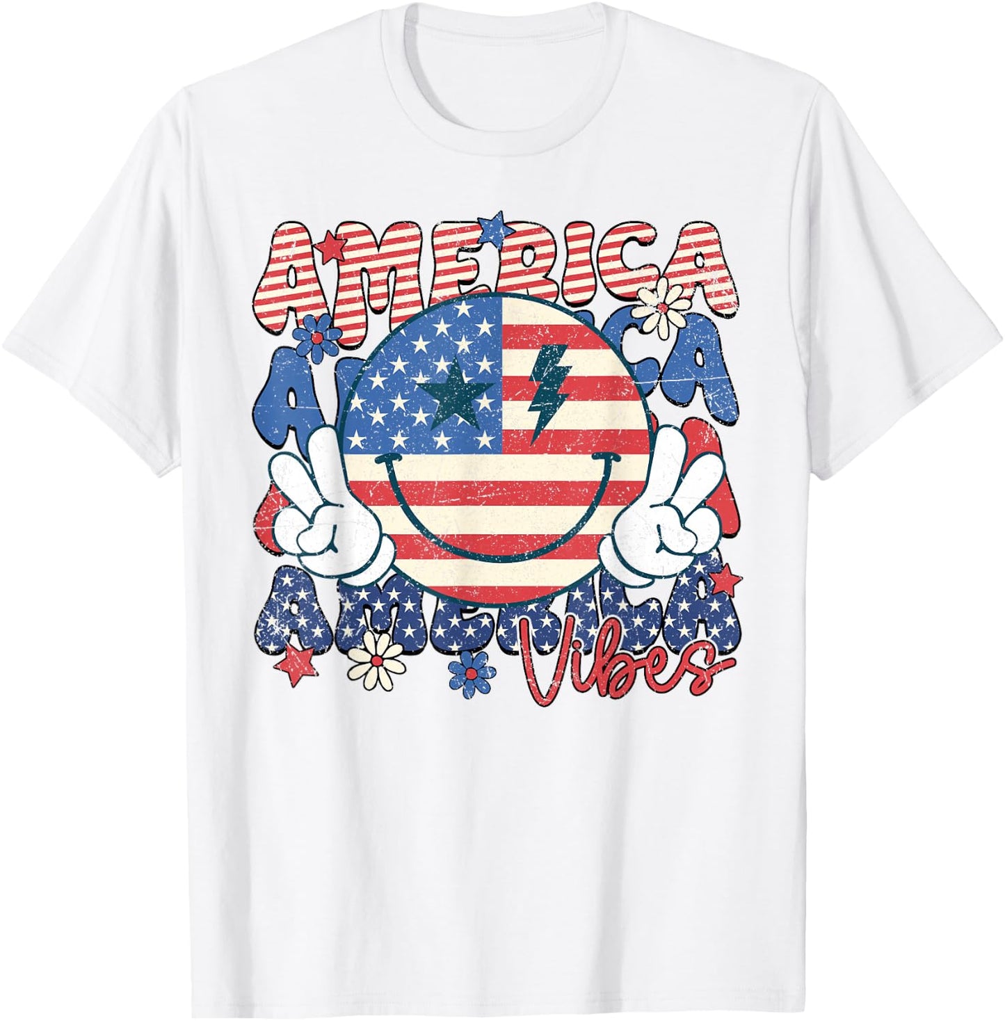 Retro 4th of July America Vibes Smile Face Girls T-Shirt - T-Shirt | White
