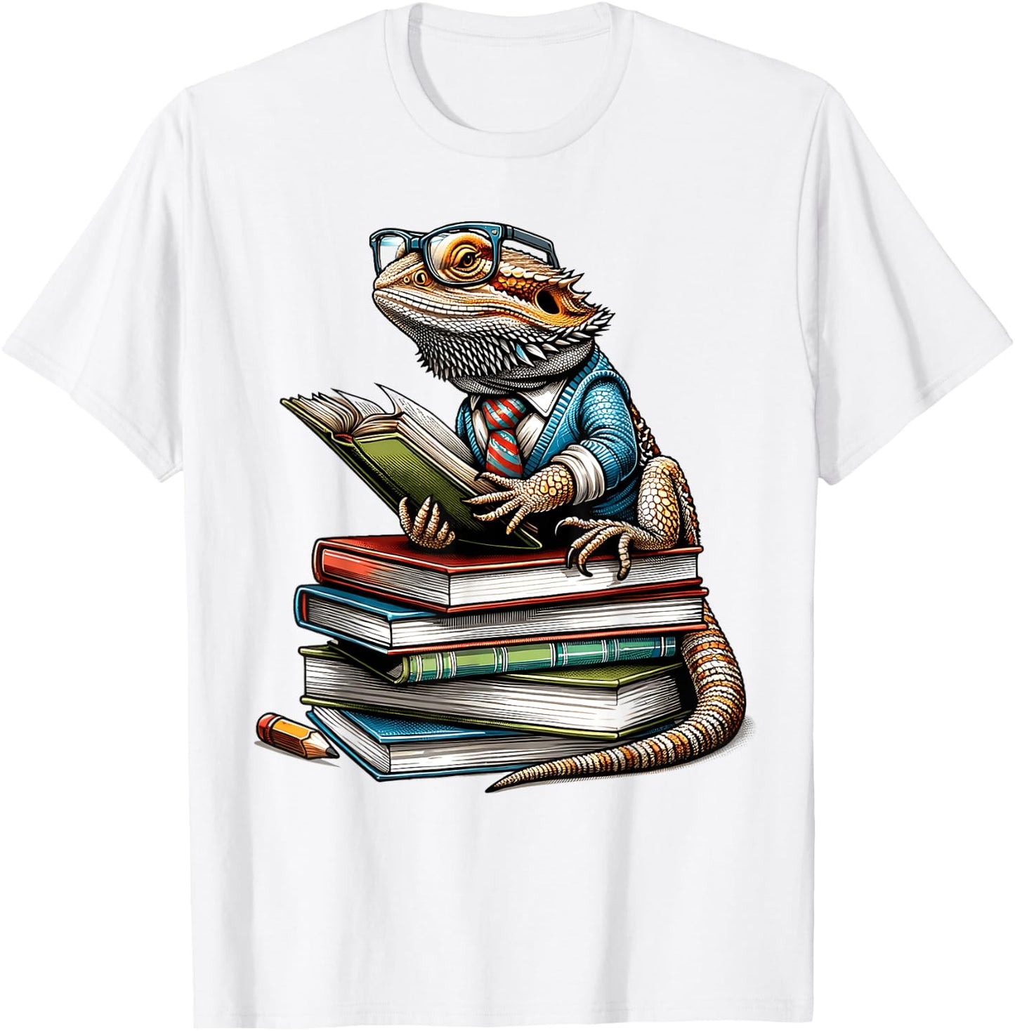 Bearded Dragon Reading Books Matching Bookworm Librarian T-Shirt - T-Shirt | White